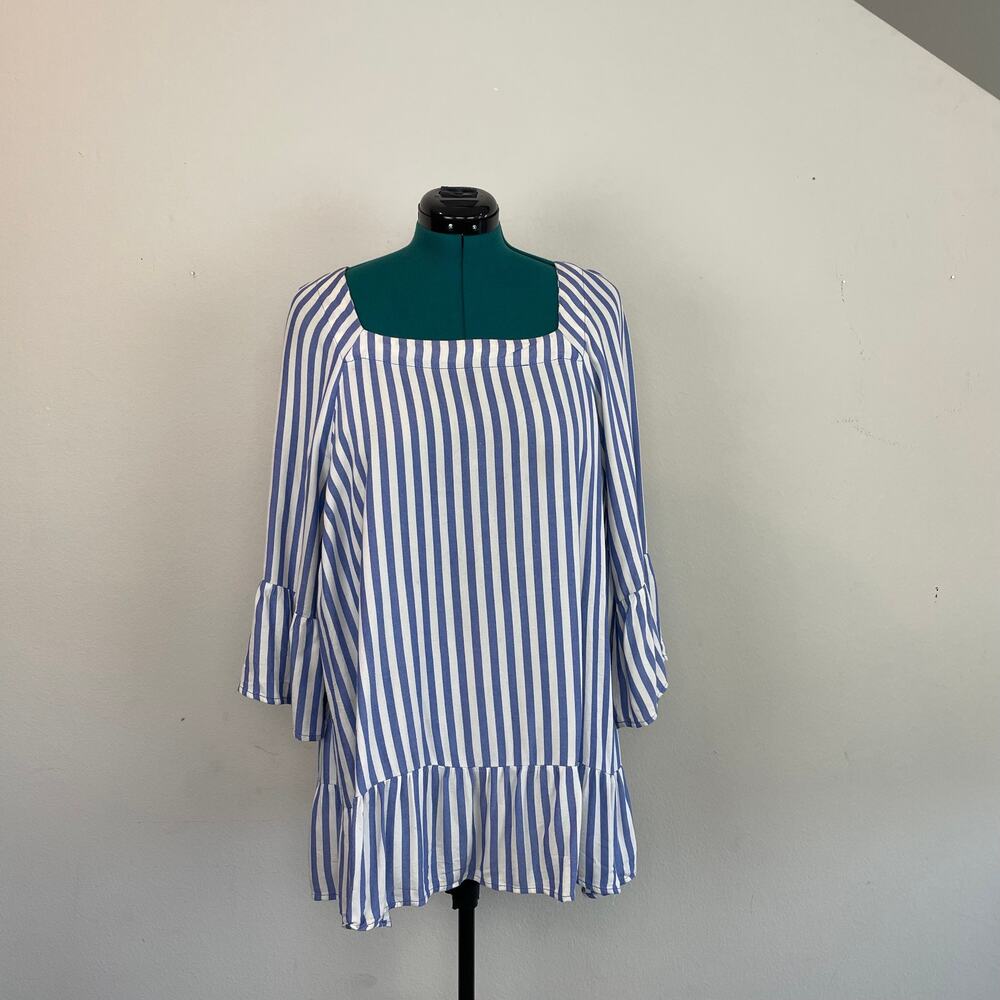 Fred David Blue Striped Drop Waist Tunic, Size 1X